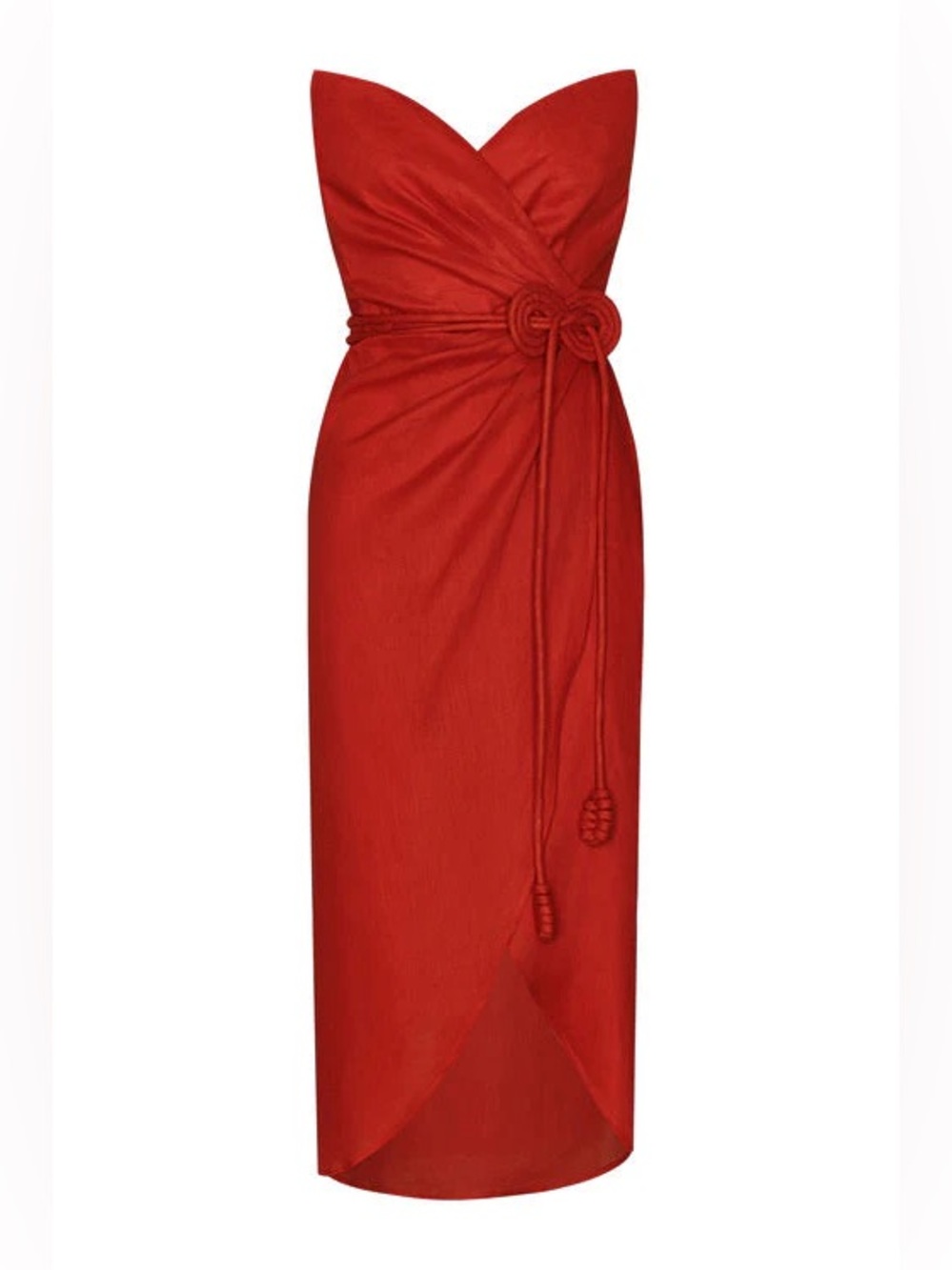 Andres Otalora - Strapless Red Wrap Midi Dress with Belt